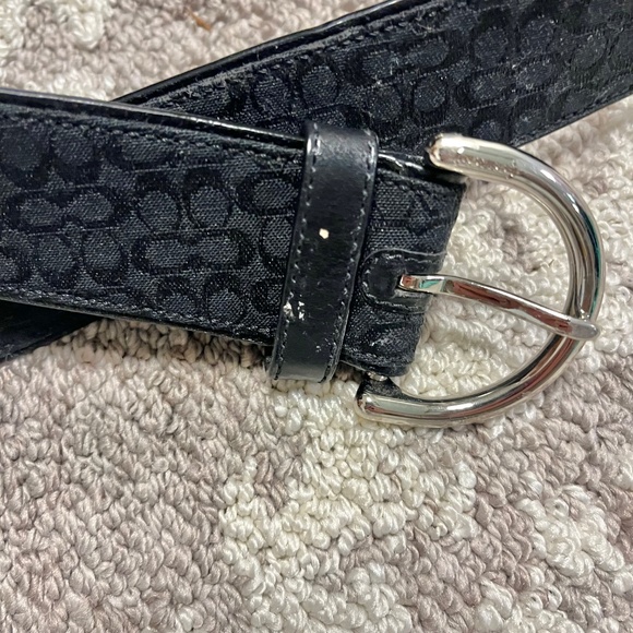 Coach Signature Black Grommeted Belt Silver Hardware Size L Women's - Picture 1 of 8